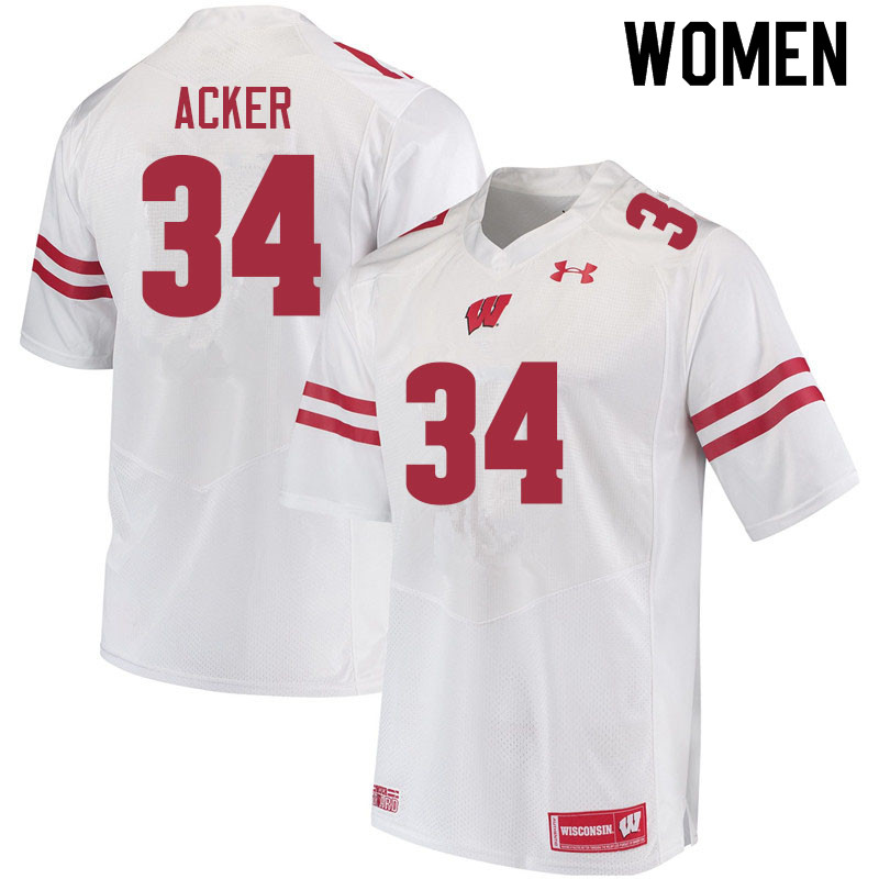 Women #34 Jackson Acker Wisconsin Badgers College Football Jerseys Sale-White - Click Image to Close